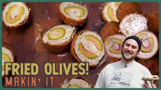 Make crispy fried olives wrapped in meat