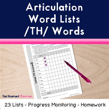 TH Word Lists, Speech Therapy Articulation Word Lists, Homework