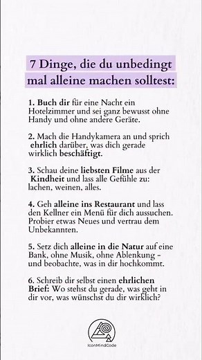 7 Dinge, die du unbedingt ALLEINE tun solltest! ✨ #psychologie #mindset #selbstliebe #innereruhe