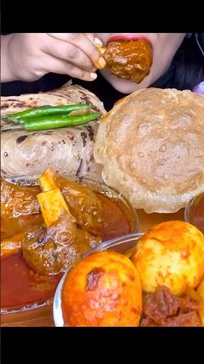 ASMR: Eating Puri and Paratha eating challenge 😍🤤 chicken curry mutton curry eating Mukbang 😋