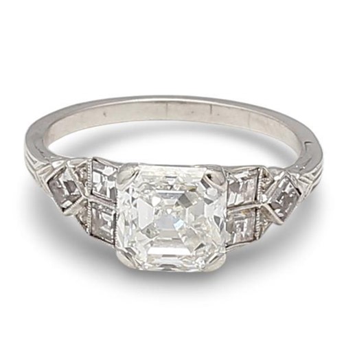 2.20 Carat Asscher Cut and Emerald Cut Diamond Platinum Art Deco Ring - Etsy
