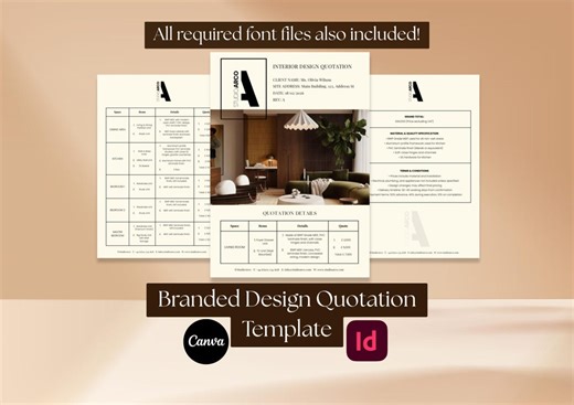 Interior Design Quotation Template | Client Estimate, Invoice (Canva, InDesign)
