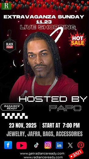 🔥 EXTRAVAGANZA SUNDAY — BLACK FRIDAY EDITION! 🔥 We’re going LIVE this Sunday at 7 PM with the BIGGEST deals of the season! 🖤✨ 🎁 Up to 90% OFF 🎉 Free Giveaways & Raffle Prizes 💄 Jafra Bundles 💼 Jewelry • Bags • Accessories & More Hosted by Papo, bringing you hot deals, surprise drops & all your customer requests LIVE! 🛍️ Everything on Sale — Don’t Miss It! #BlackFridayLive #SundayLiveSale #BlackFriday2025 #HotSale #LiveShopping #JewelrySale #BagsSale #JafraSale #HolidayDeals #ShopLive #Ra