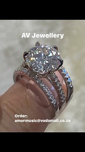 10K views · 98 reactions | The sparkle of AV Jewellery  The 5ct moissanite in sterling silver with two half moon cubics in sterling silver. Size 7 (17.1 - 17.8mm) in diameter. As a set R2500. To order: amormusic@vodamail.co.za with your address and cel no.  | Amor Vittone | Facebook