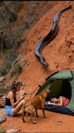 Terrifying Giant Python Approaches Camp Tent | Dog Senses Danger Just in Time 😱🐍 | 4K Cinematic
