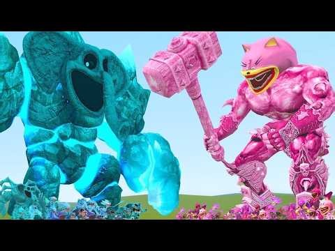 NEW POPPY PLAYTIME TITAN ELEPHANT GOLEM FAMILY VS THOR SHIN AMY TAPES FAMILY In Garry's Mod ?!!