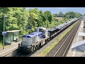 Sylt-Shuttle zwischen Niebüll und Westerland - Bahnhof Morsum - Blauer Autozug mit VOSSLOH-Lok DE12