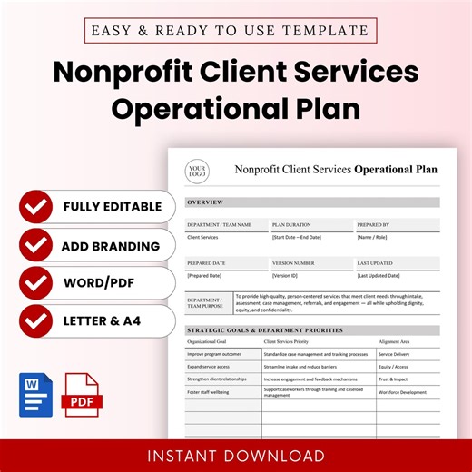 Nonprofit Client Services Operational Plan Template – Word & PDF, A4   US Letter - Etsy