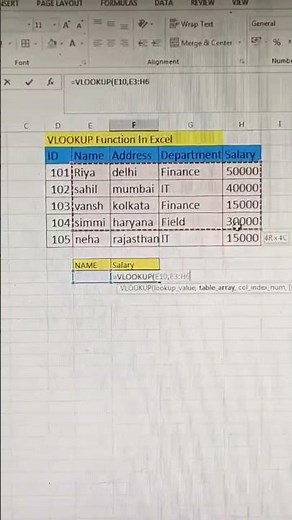 v look up formula in Excel