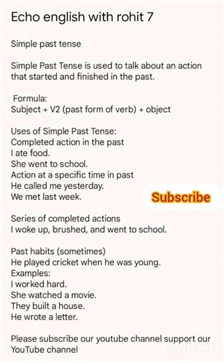 Definition of simple past tense with examples l #simplepasttense #englishreels #shorts