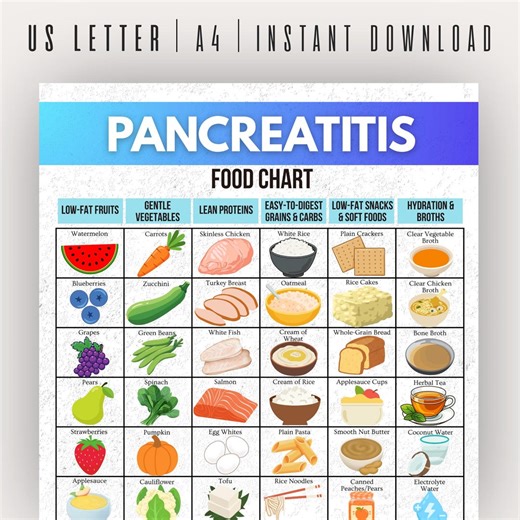 Pancreatitis Food Chart, Pancreatitis Diet, Pancreatitis Food, Pancreatitis List, Pancreas Chart, Low Fat Food, Soft Food List - Etsy