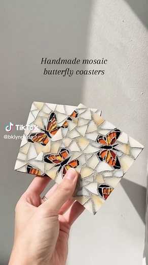 Loved making these custom butterfly coasters for a client! All glass is reused and locally sourced 🖤 #mosaicartist #mosaic #butterflyart #diyart #stainedglassart
