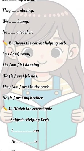 Worksheet for class 1/Helping verb worksheet/fill is /am/are/basic english grammar
