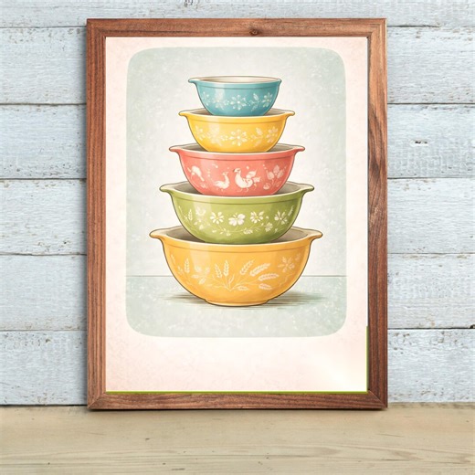 Pyrex Bowls Art Print: Stacked Mixing Bowls, Vintage Kitchen Decor (digital Download) - Etsy