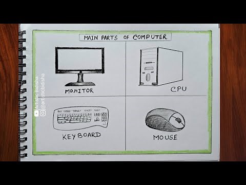 How to draw computer parts/Main parts of computer drawing easy step by step/Computer parts drawing
