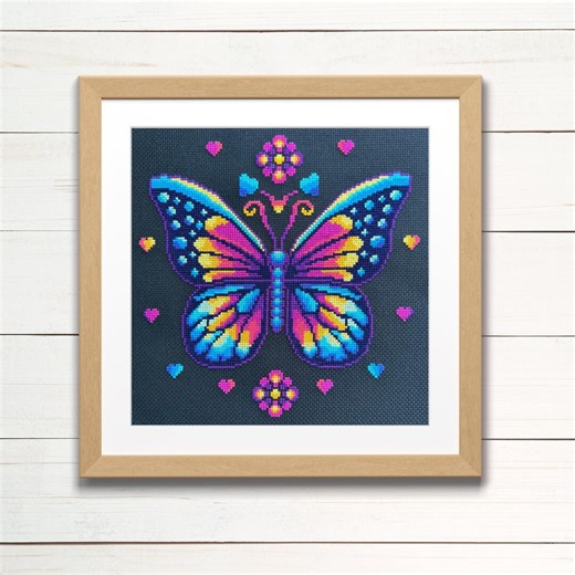 Butterfly Cross Stitch Pattern PDF | Bright Colourful Dopamine Decor Design - Etsy