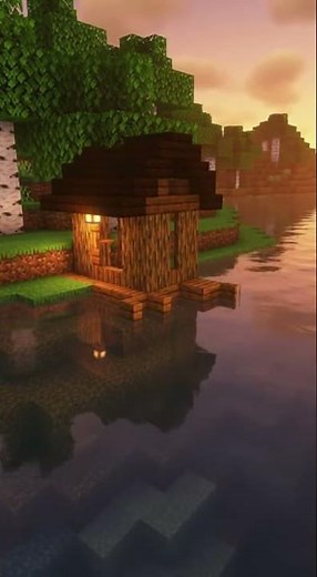 Minecraft Fishing Hut Time-Lapse Build with Shaders | Lake Dock Construction