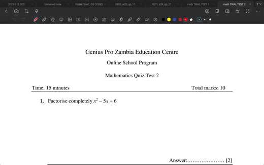 Mathematics Quiz Test 2 - Algebra || For online classes Whatsapp on 0960746873