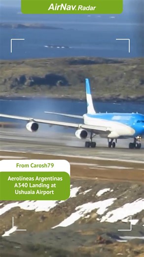 109K views · 924 reactions | Touchdown at the end of the world  This Aerolíneas Argentinas A340 shows off a flawless crab landing at Ushuaia Airport on August 5, 2015 — a textbook approach in strong crosswinds.  Try our app today: https://airnavradar.go.link/2l2m0 : Carosh79 | AirNav Radar | Facebook