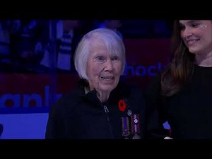 Katherine McIntyre, 100 year old WW2 veteran, honored on Remembrance Day at Leafs game.