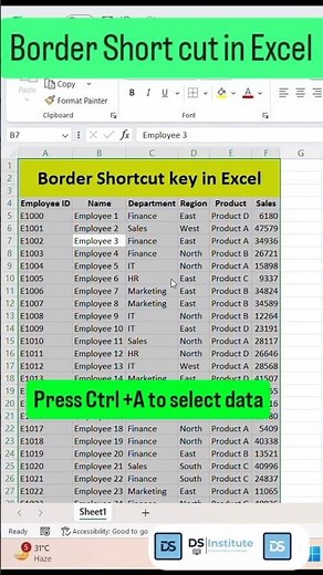 Excel Shortcut Key: How to Apply Borders Quickly in Excel || #excel #computereducation #exceltips