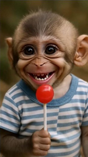 Baby Monkey Tastes a Lollipop... Then Bursts Into Laughter!🍭😁🐵