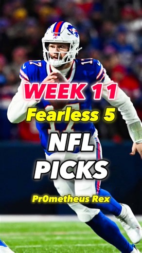 NFL Week 11 Picks Fearless 5👀 | Pr0metheus Rex Pr0metheus Rex’s Fearless 5 Picks For Week 11 Of The NFL Season. My Spread Picks: Bengals VS Steelers Spread Cin 5.5✅ Buccaneers VS Bills Spread Buf -5.5✅ Chiefs VS Broncos Spread KC -3.5✅ Lions VS Eagles Spread Det 2.5✅ Cowboys VS Raiders Spread Dal -3.5✅ Pr0metheusRex’s Fearless 5😎 Picks For Week 11 Of The NFL Season. Here Are My Picks To Win: Steelers✅ VS Bengals Bills✅ VS Buccaneers Chiefs✅ @ Broncos Lions✅ @ Eagles Cowboys✅ @ Raiders #footbal