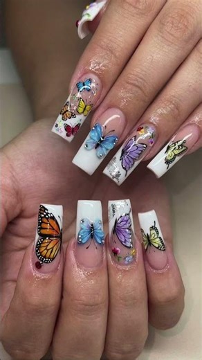 Butterfly Garden Nails 🦋 Spring Nail Art Ideas #butterflynails #nailart #springnails #nailinspo
