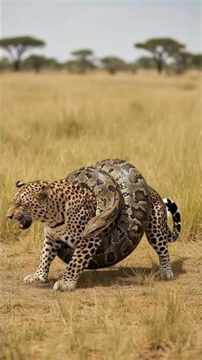 Leopard vs Python The Ultimate Battle for Survival in the Savannahヒョウ対ニシキヘビ：サバンナで繰り広げられる究極の生存戦