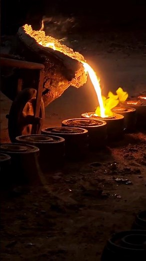 “Pouring molten iron into the mold.”