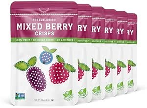 Nature's Turn Freeze-Dried Fruit Crisps – Healthy, Gluten-Free, Plant-Based, Crispy & Delicious Snack – Ideal for Cereal, & School On-the-Go Snacks – Mixed Berry, 6 Bags (1.2 oz Each)