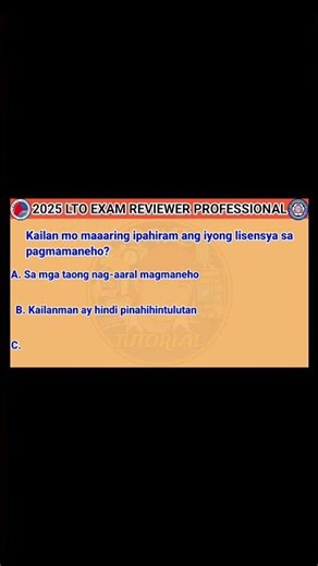 LTO EXAM REVIEWER FOR PROFESSIONAL DRIVER'S LICENSE PART 1634