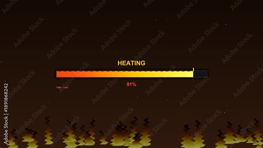 Loading animation for video editor or web designer showing heating progress at 100 percent