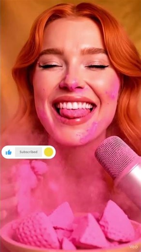 ASMR eating 💥 LOUD Powder Explosion! Eating a CRUMBLY Pink Strawberry (Dry Mouth Sounds) #shrots