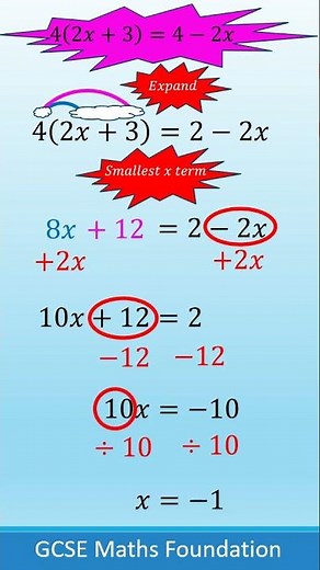GCSE maths foundation solving linear equations with x on both sides and brackets #keyformula #shorts