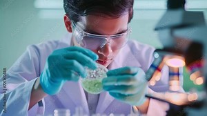 Health care researchers working in life science laboratory