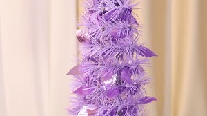 Ayieyill 5ft Pencil Christmas Tree, Collapsible Xmas Tree with Lights, Pop Up Tinsel Tree for Christmas Decorations Indoor, Purple