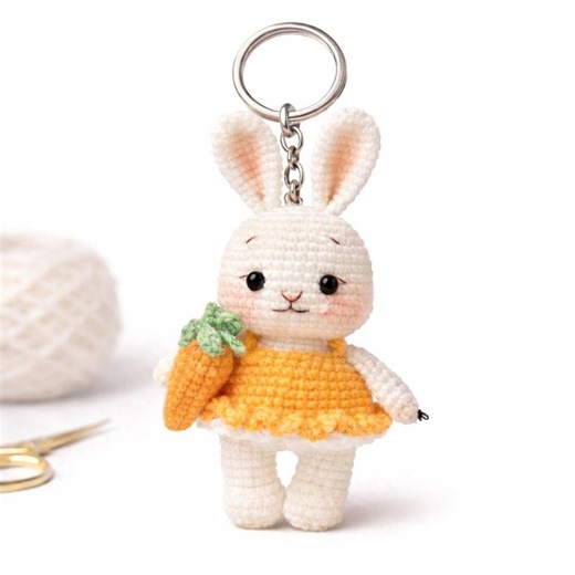 Crocheted Bunny Keychain, Amigurumi Rabbit Bag Charm, Kawaii Animal Accessory - Etsy