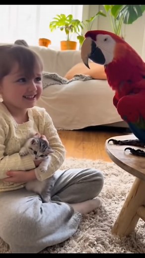 Jealous Mimzo Interrupts a Little Girl Hugging Her Kitten in the Cute #FunnyParrot #MimzoMoments #Sir_mimzo | Sir mimzo