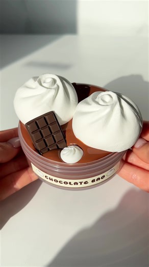 chocolate bao 🥟 a diy clay slime that comes with the cutest clay baos silky & chewy chocolate base slime! this is making me crave the real thing.. it smells sooo delicious 🤤