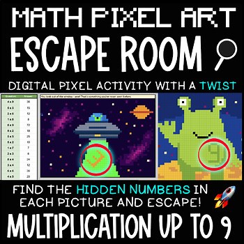 NEW! Multiplication to 9 - Pixel Art Space Escape Room | Digital Math Activity