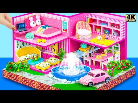 Make Super Cute Two Story Pink Bunny Dollhouse with a Fountain for Two 🐇💖 DIY Miniature House