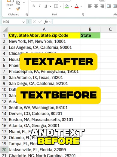 Extracting Words in Excel with TEXTAFTER and TEXTBEFORE