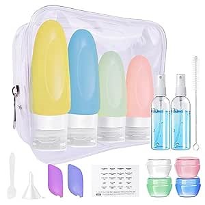 17 Pcs Silicone Travel Bottles for Toiletries, TSA Approved Leak Proof Travel Containers Squeezable Travel Accessories for Shampoo Conditioner Lotion