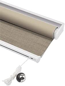 Skansen Spring Roller Blinds Blackout Linen Fabric Custom Made Any Size from 20-90 inch Wide Energy Saving Block 100% Light Window Shades for Home, Hotel, Club, Restaurant (Cream Grey)