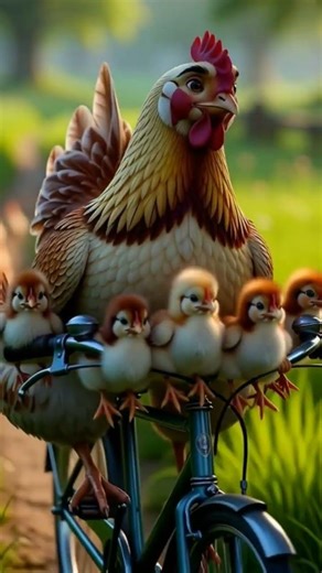 Cute Chicken Mom Riding Bicycle with 100 Baby Chicks 😍🚲