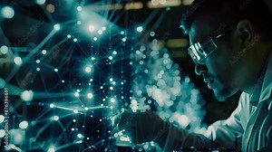 A scientist in a lab coat works with chemicals, examining a vial in a brightly lit environment Stock Video