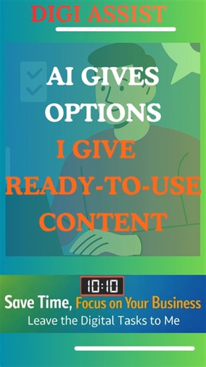 Digital Assist on Instagram: "Most small businesses don’t need ideas. They need finished material. I convert AI outputs into posts, replies, profiles & presentations. DM READY to start"
