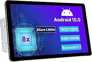 JOYING 10.1 Inch Double Din Android 10 Car Stereo 6GB+128GB Navigation 1920 x 1200 Resolution Ultra-Slim Screen Support Android Auto/Carlink/Bluetooth 5.1/DVR/OBD2/Back-Up Camera