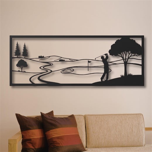 Metal Golf Wall Art, Panoramic Golf Course Sign, Modern Gift for Men, Golfer Office Decor, Masculine Sports Wall Hanging - Etsy